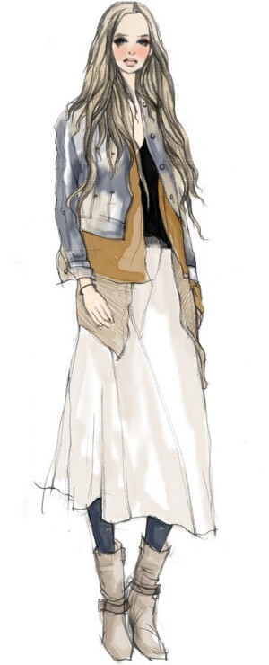 彼岸花。手绘时装插画。