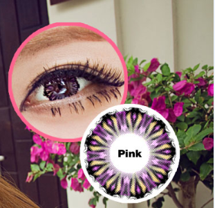 可采 粉色美瞳 这款有 粉色 蓝色 紫色 棕色 巧克力色 美瞳超级好看啊 现在开始卖美瞳了 看上哪款问价就行了 基本颜色度数都有的 希望亲们能喜欢