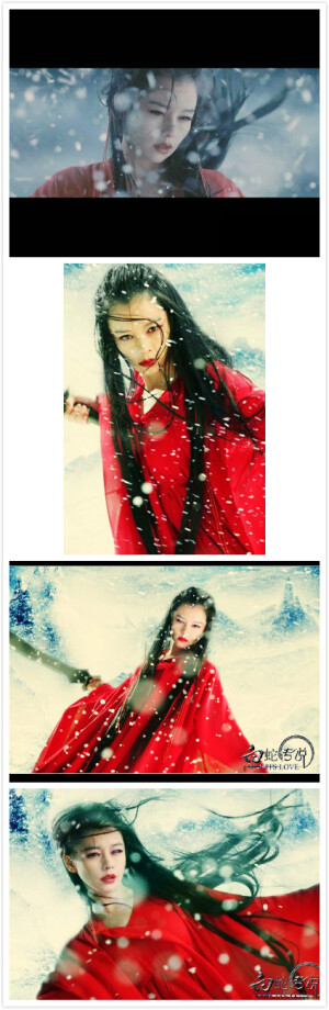 徐若萱友情出演电影《白蛇传说》中千年狐妖一角，黑发红衣配上漫天白雪那样好看。一个字，媚。