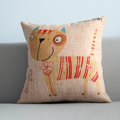 猫小姐棉麻卡通抱枕创意沙发床头儿童靠垫办公室午睡靠枕含芯