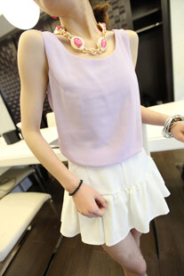 特春夏韩版简约百搭纯色双层宽松雪纺背心女