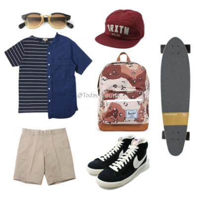 夏. skater boy 上身urban reserch , 短裤MARGARET HOWELL , 包herschel, 鞋子nike blazer ,帽子beams