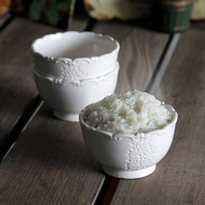 白色浮雕陶瓷碗/米饭碗/甜品碗/沙拉碗/纯白西式古典餐具/杂货