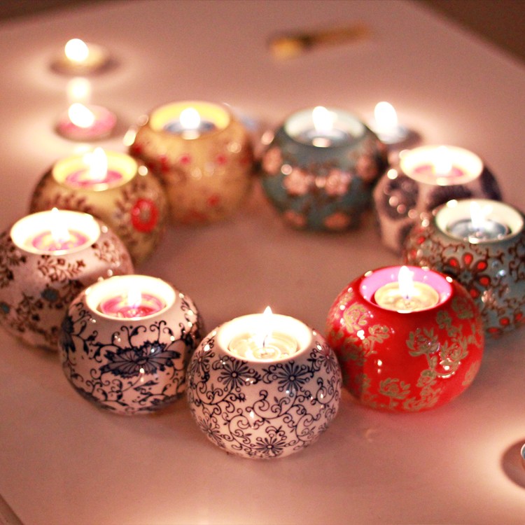 烛台中西式陶瓷烛台欧式复古小圆烛台买一送两蜡烛