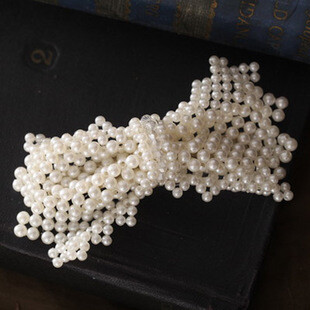 杂志推荐韩国进口华丽丽的珍珠串大蝴蝶结手工顶夹发夹