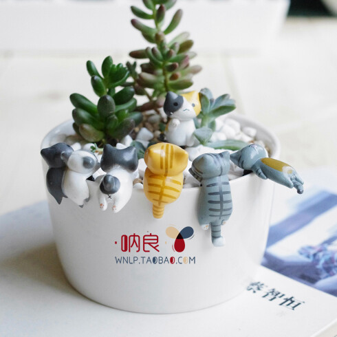 多肉植物花盆月·树脂小猫·陶瓷花盆装饰摆件盆内小玩偶