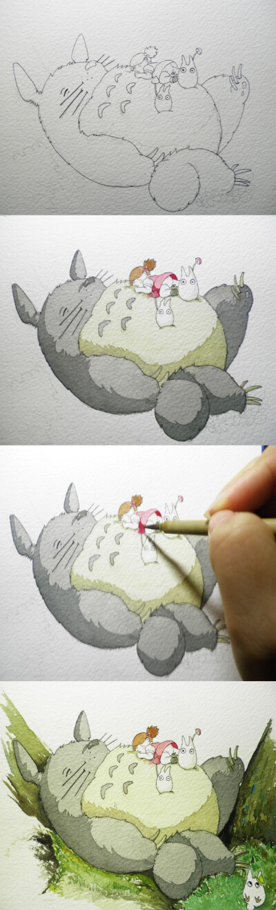 画的水彩大龙猫！！！好喜欢宫崎骏的童话世界~作者微博：@游走在路上的喵小姐