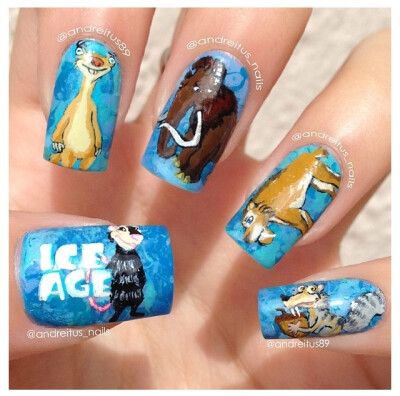 史上最强：nailart，指甲绘画！pretty awesome，ice age，可爱冰河世纪