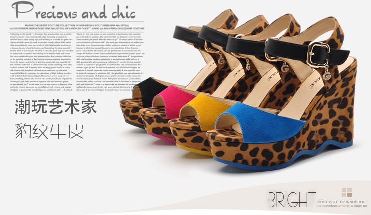 豹纹高跟厚底鞋