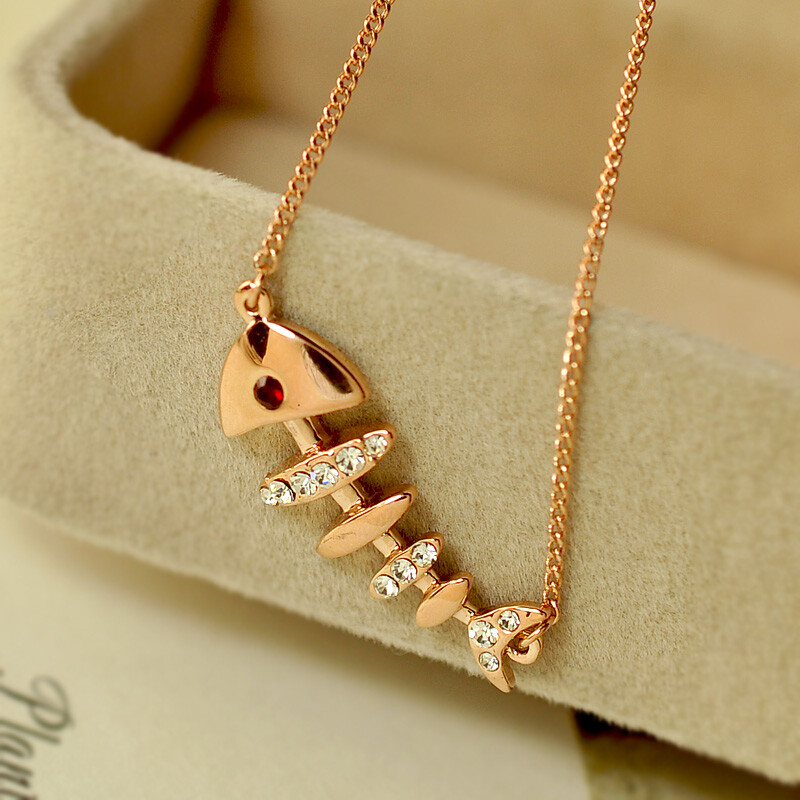 可爱镶钻鱼骨项链女韩国韩版时尚短锁骨链饰品首饰D