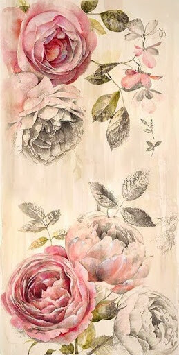 水彩手绘 花碎花 田园墙纸 背景素材平铺 iPhone壁纸 玫瑰  复古