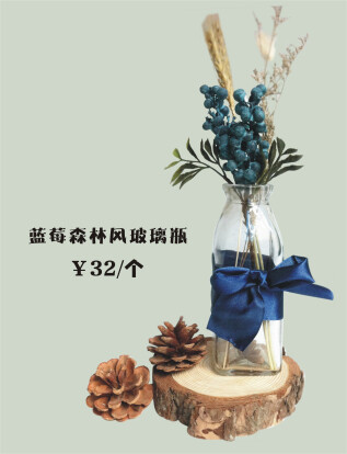 蓝莓玻璃瓶 设计 干花 摆件 家具 纯手工