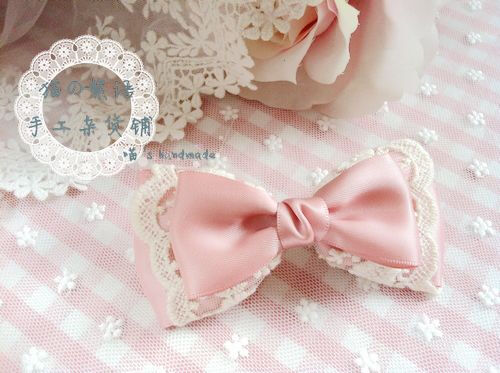 发饰配饰定制韩国公主宫廷甜美蕾丝蝴蝶结手工发饰顶夹边夹