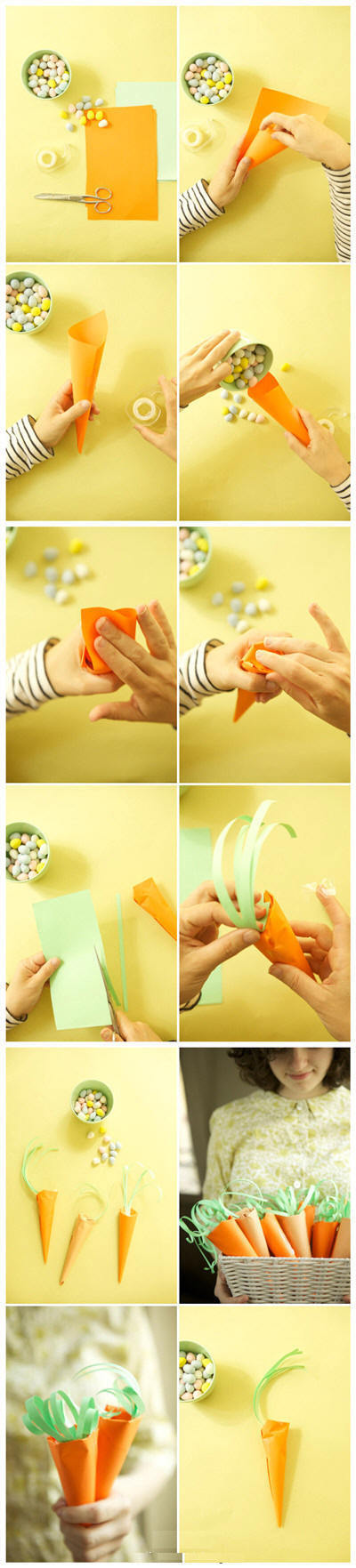 简简单单的胡萝卜糖果包装，想象力十足，可爱又方便！家里乱七八糟的小杂物也可以用这个来收纳，很实用喔！