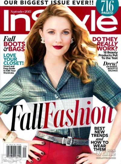 Drew Barrymore／InStyle2013年9月号 时尚、封面、欧美