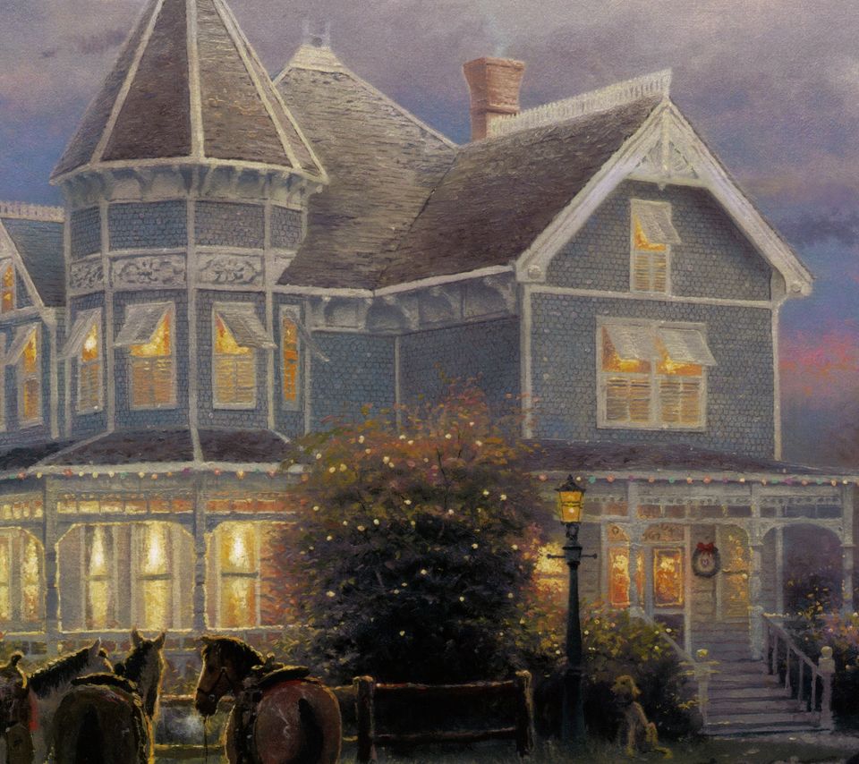 欧洲镇油画房子别墅