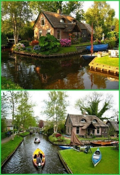 有“荷兰威尼斯”之称的羊角村(Giethoorn)，童话小水乡