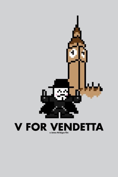 V for Vendetta - 设计师Eric Palmer的8-bit风格系列海报之《V字仇杀队》