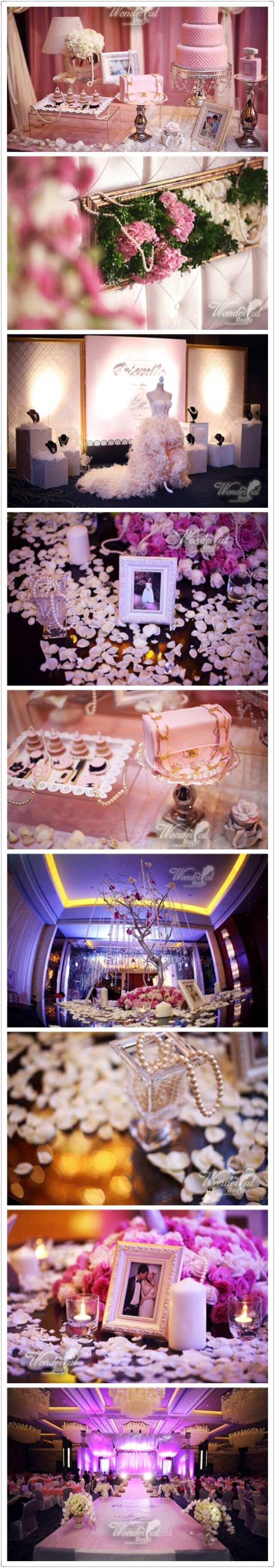 第72个婚礼：Cristalle梦幻婚礼。梦幻般的粉，优雅的香槟玫瑰，散发着柔和光芒的珍珠，还有甜甜的蛋糕甜品都让这场婚礼显得优雅浪漫。整个婚礼都散发着Cristalle的梦幻芳香。