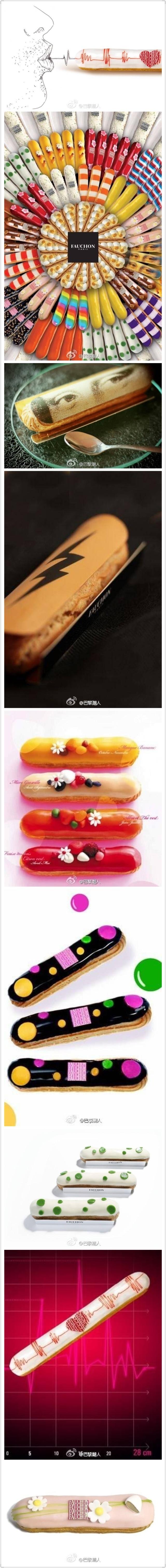 五彩缤纷的法国甜点＂巧克力闪电泡芙＂（Eclair au Chocolat）[鼓掌] 还有蒙娜丽莎神秘的眼神…