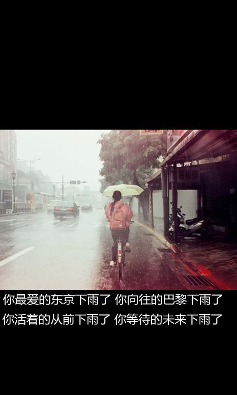 你最爱的东京下雨了 你向往的巴黎下雨了 你活着的从前下雨了 你等待的未来下雨了