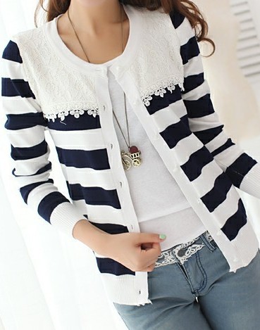  韩国 蕾丝条纹针织开衫 ￥44.99 http://t.cn/z8d7Dwf
