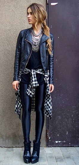 修身女士机车PU皮夹克