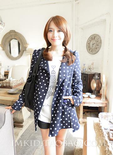 韩国气质波点收腰系带 百搭显瘦风衣外套