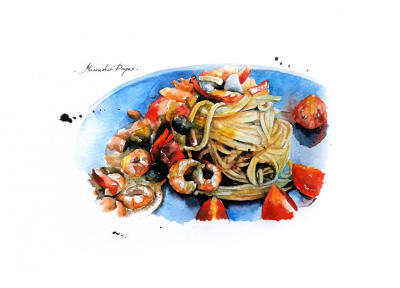 maliko vadarya的水彩画集——包含两个专辑《watercolor food》&amp;《city landscapes》水彩美食和城市风景，共收录93张图片。（画家主页：http://malikovadarya.com/portfolio）