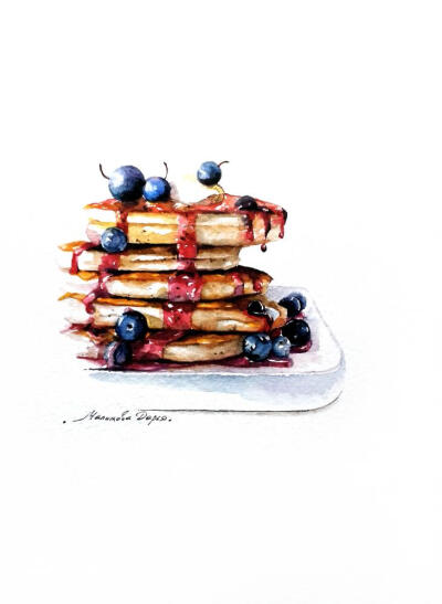 maliko vadarya的水彩画集——包含两个专辑《watercolor food》&amp;《city landscapes》水彩美食和城市风景，共收录93张图片。（画家主页：http://malikovadarya.com/portfolio）