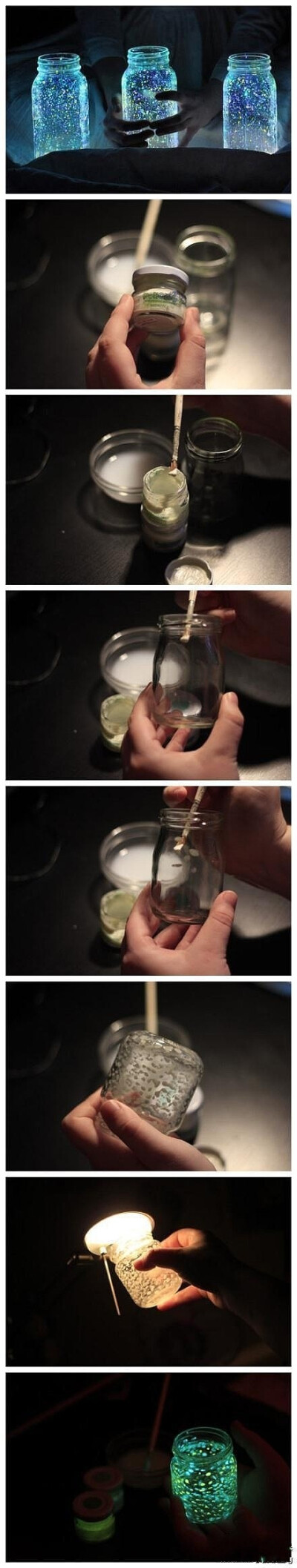 一个废旧的玻璃瓶，加上一些发光颜料，浪漫星空就完成了