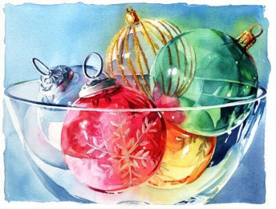 Watercolor of Christmas Ornaments