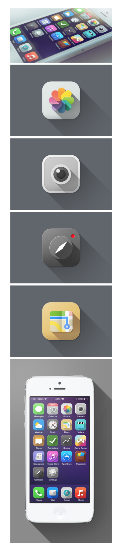 Long shadow love: iOS 7 icons redesign