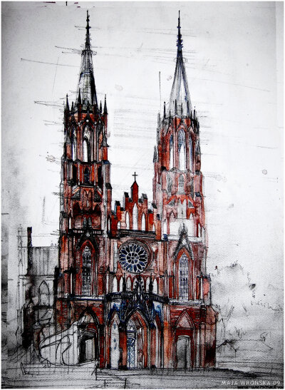 波兰艺术家Maja Wrońska建筑水彩画集——震撼印象的城市美学。 共收录103张图片，其中包括：水彩78张，线稿23张，上色教程2张。