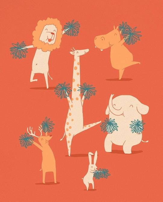 插画里的长颈鹿，将呆萌进行到底。丨来自插画师Heng Swee Lim。