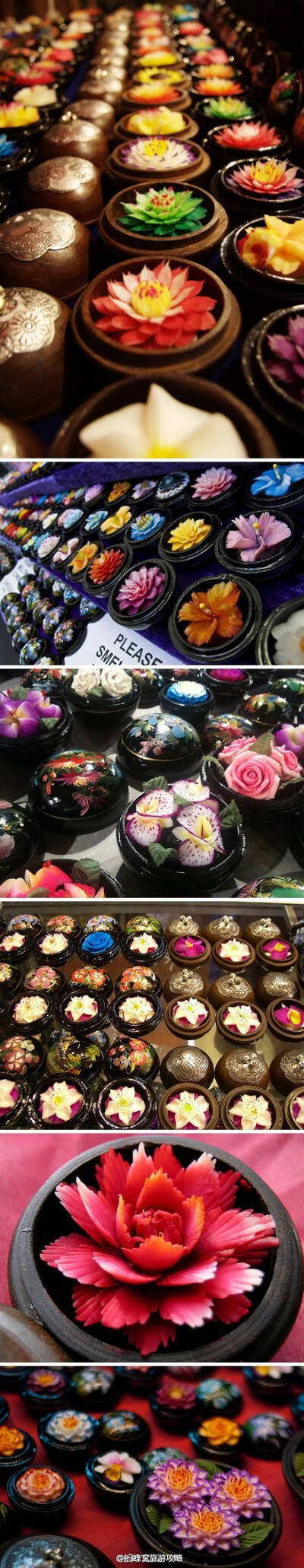 owl【杂货铺】【泰国香皂花】几乎在泰国游记里出镜率百分之百。。没错，这就是用香皂做成各种花形花朵，是泰国的一种传统手工艺品，它起源于清莱附近的村庄，农闲时候，人们制作肥皂雕刻的工艺品，这样的爱好逐渐演…