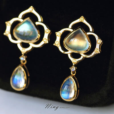 Ning Jewellery{梦回.唐}18K镶嵌月光石黄色蓝宝石耳坠 http://item.taobao.com/item.htm?spm=a1z10.1.w4004-61803132.2.tRdNCM&amp;id=35478027753