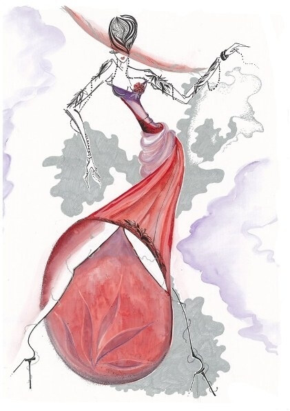 彼岸花。手绘，时装。