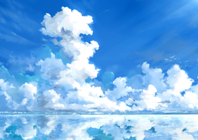 雲 p站 二次元 海 天空 空 风景 天空之镜 透明感