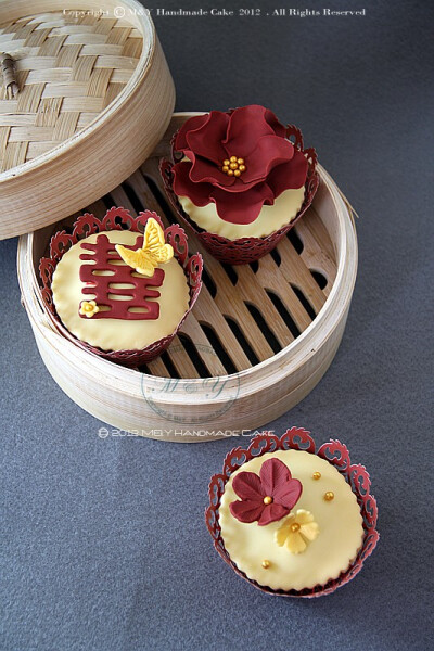 「杯子蛋糕」翻糖蛋糕 中式婚礼 甜蜜花朵
