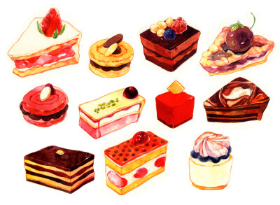 美食 甜品 蛋糕 手绘 插画
