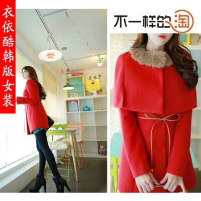 12·12店铺20元红包免费发放，数量有限，先到先得http://item.taobao.com/item.htm?id=35498184273&amp;spm=2014.21279357.0.02013新款韩版女装冬装斗篷披肩甜美大衣长袖圆领羊绒红色毛呢外套 ¥183.407折爆款 ¥262.00…