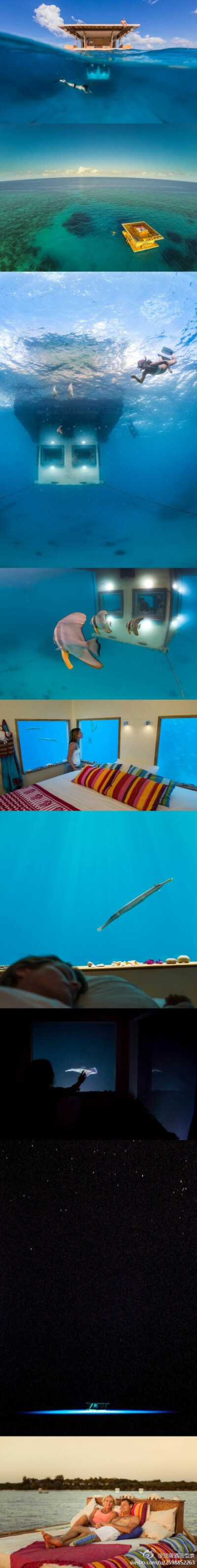 非洲坦桑尼亚的奔巴岛，坐落着一间酒店，它漂浮在印度洋上，除了普通的海平面以上的建筑，瑞典设计师Mikael Genberg还为它特别设计了一间The Manta Underwater Room——位于4m深的水下，游客可以隔着全景窗与海底生…