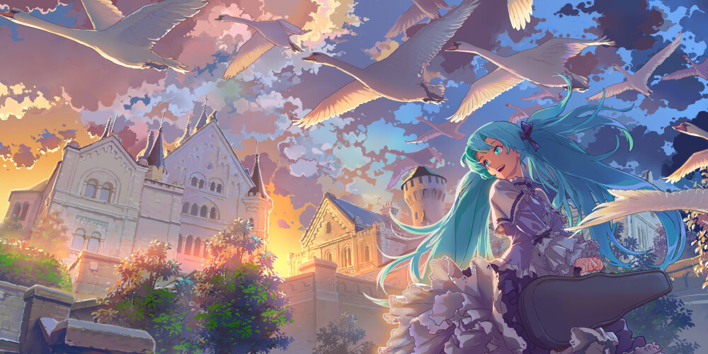 Neuschwanstein p站 二次元 原创 初音未来 云 miku 天空 miku的世界旅行