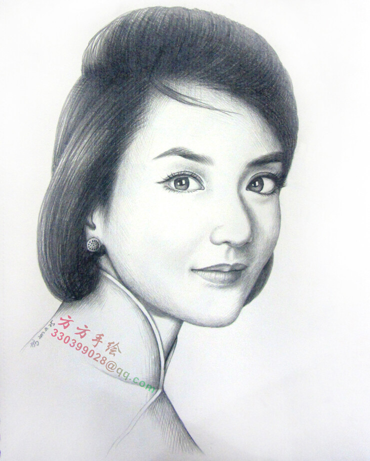 铅笔素描手绘古典民国旗袍美女--插画师方方