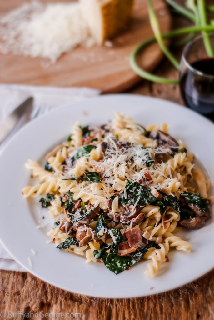 Creamy Pasta with Kale, Mushrooms &amp; Pancetta