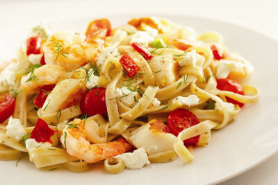 Seafood Pasta Primavera with Goat Cheese Recipe