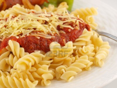 Rotini Pasta with Tomato Sauce, Cheese, and Sausage with Peppers and Onions