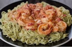 Fresh Herb Pasta with Creamy Tomato Shrimp Sauce