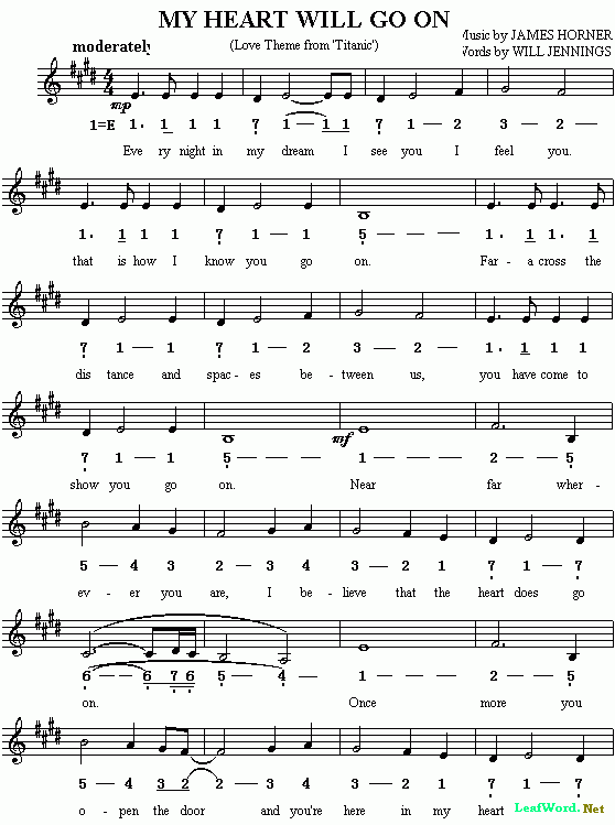 heart will go on《泰坦尼克号》titanic主题歌(简谱)